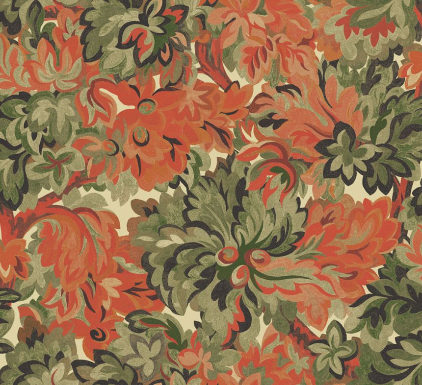 Vliestapete, grün-orange, Blumen, RHA006, Rhapsody, Masureel