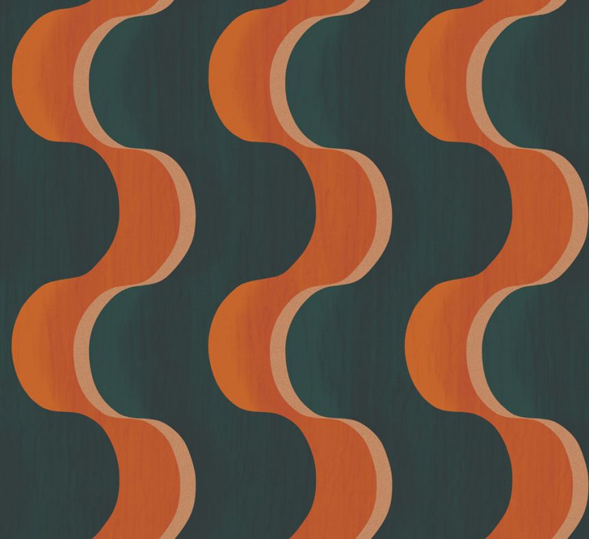 Vliestapete, grün-orange, 3D-Wellen, RHA105, Rhapsody, Masureel