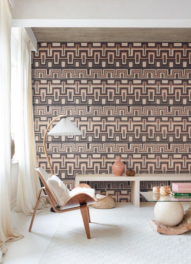 Geometrische Vliestapete, beige, Ethno, AMA001, Amani, Masureel