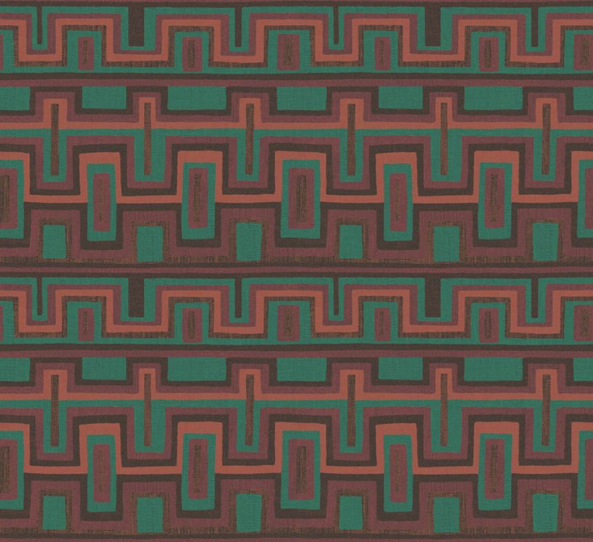 Geometrische Vliestapete, braun-grün, Ethno, AMA005, Amani, Masureel