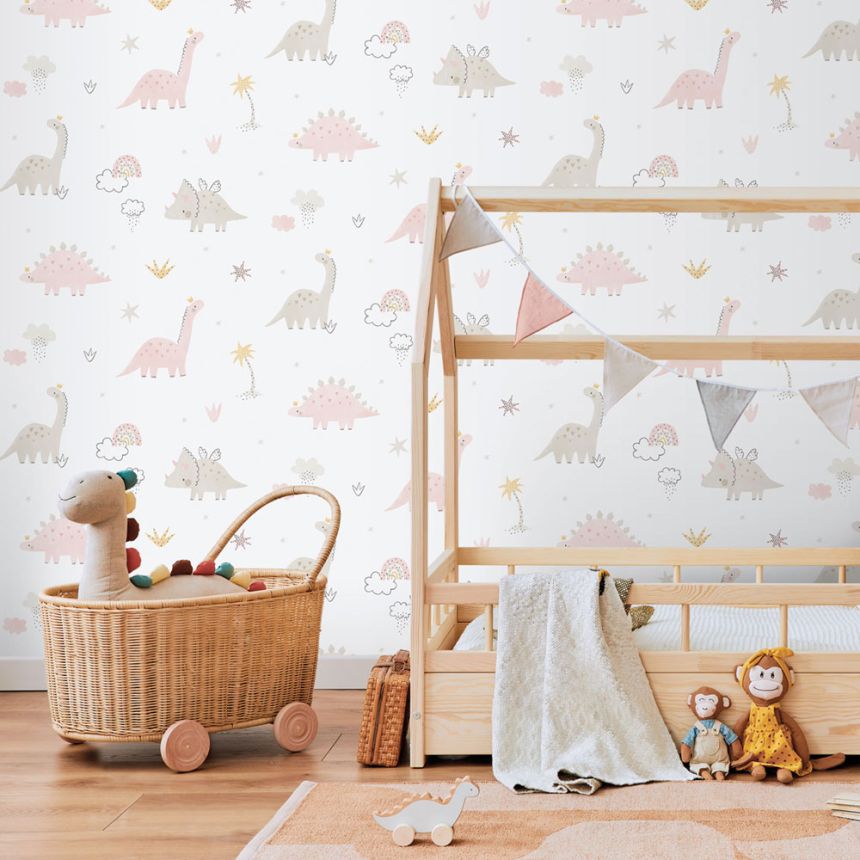Kinder Vliestapete, rosa, Dinosaurier, 283-1, Enzo,  ICH Wallcoverings