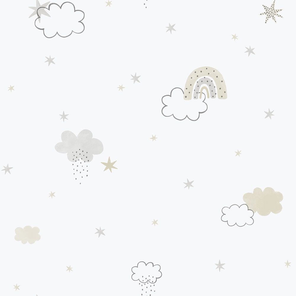 Kinder Vliestapete, grau-beige, Wolken, 288-3, Enzo,  ICH Wallcoverings