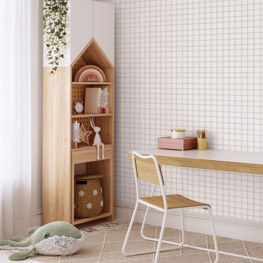 Geometrische Vliestapete, grau-beige, káro, 290-3, Enzo,  ICH Wallcoverings