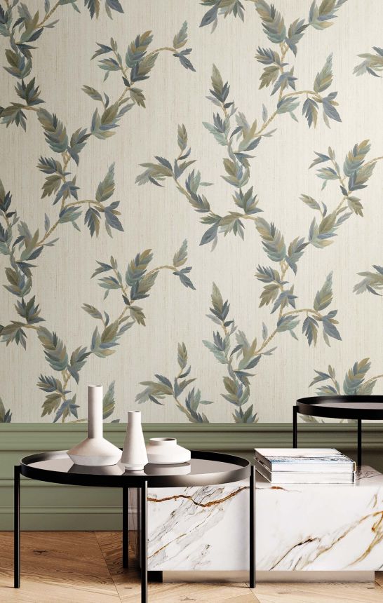 Tapete, beige-grün-blau, Blätter, 35915, Ornamenta, Parato by Cristiana Masi