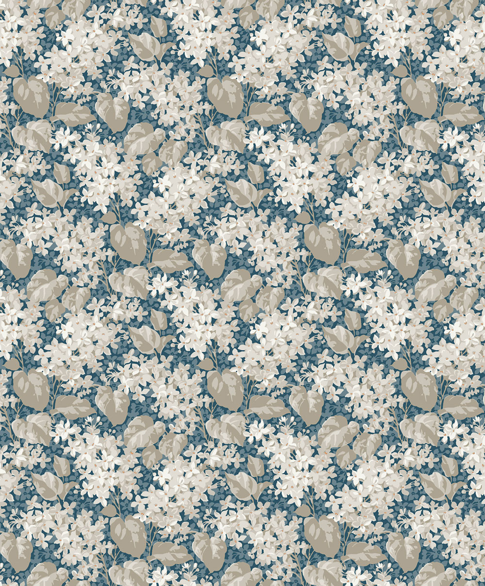Tapete, blau, Blumen, Blätter, 4162, Alla Tiders Hus, Borastapeter