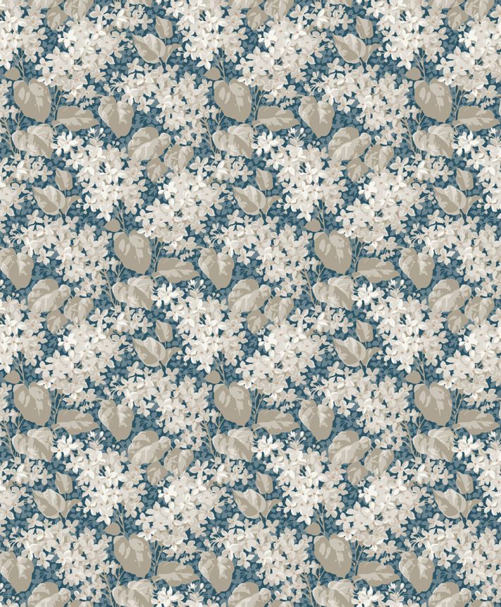 Tapete, blau, Blumen, Blätter, 4162, Alla Tiders Hus, Borastapeter