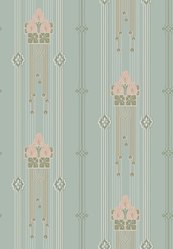 Tapete, türkis, Jugendstil-Muster, 4170, Alla Tiders Hus, Borastapeter
