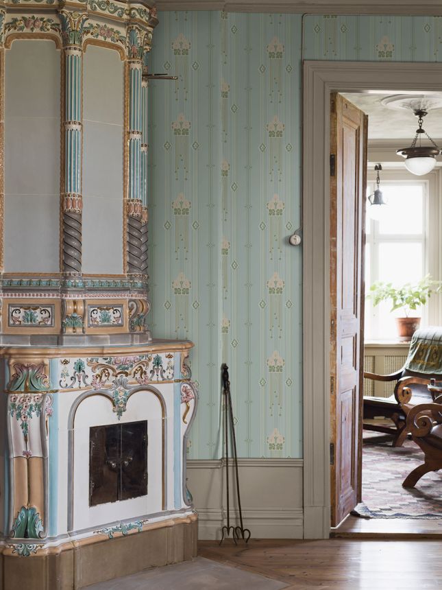Tapete, türkis, Jugendstil-Muster, 4170, Alla Tiders Hus, Borastapeter