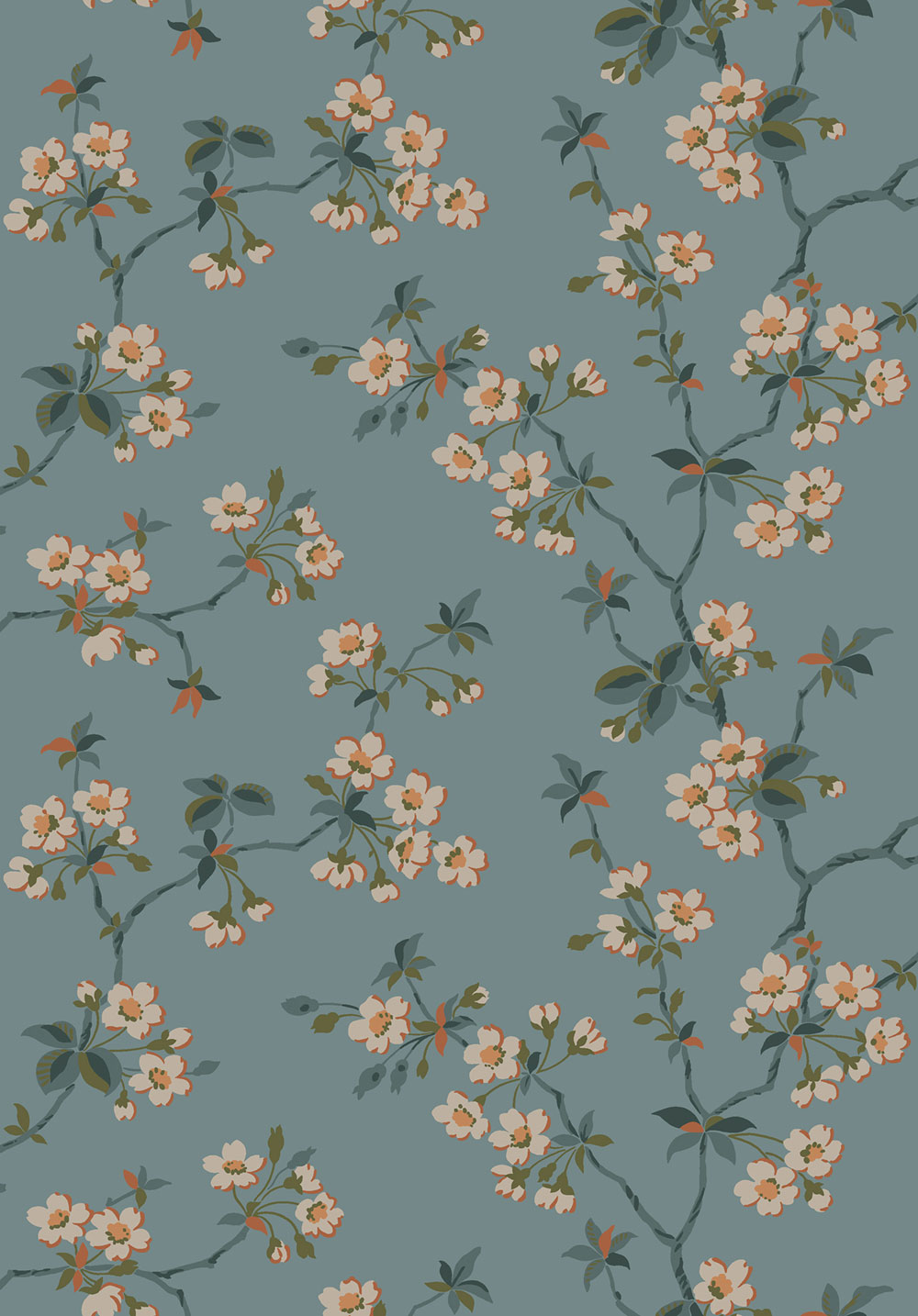 Tapete, blau, Zweige, Blumen, 4175, Alla Tiders Hus, Borastapeter