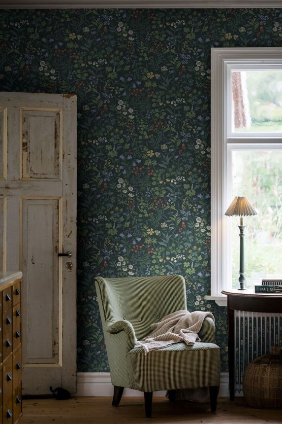 Blaue Tapete, Wiesenblumen, 4181, Alla Tiders Hus, Icons, Borastapeter