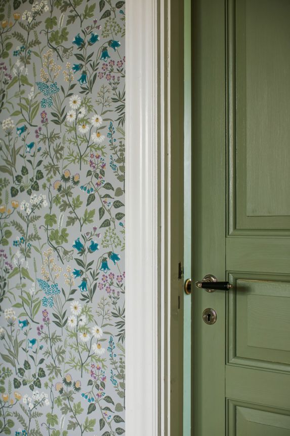 Tapete, grau, Wiesenblumen, 4182, Alla Tiders Hus, Borastapeter