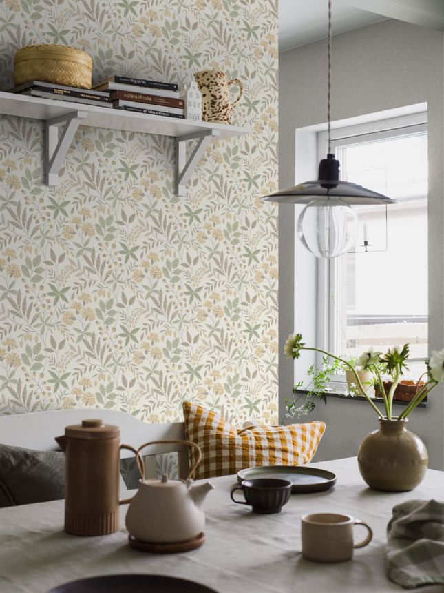 Tapete, beige-grün, Blumen, Blätter, 38752, Borosan Hem, Boråstapeter