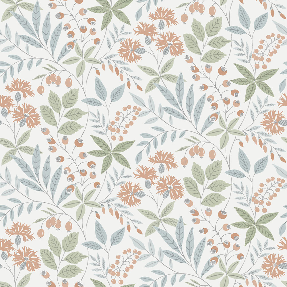 Tapete, blau-grün, Blumen, Blätter, 38753, Borosan Hem, Boråstapeter