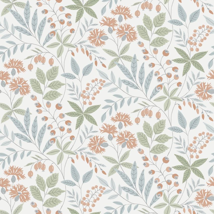 Tapete, blau-grün, Blumen, Blätter, 38753, Borosan Hem, Boråstapeter
