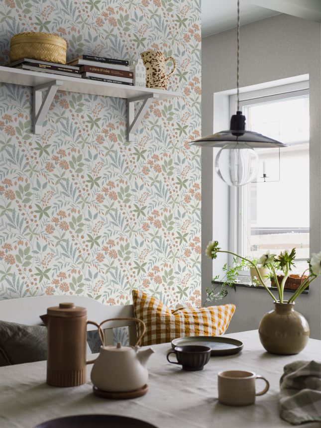 Tapete, blau-grün, Blumen, Blätter, 38753, Borosan Hem, Boråstapeter