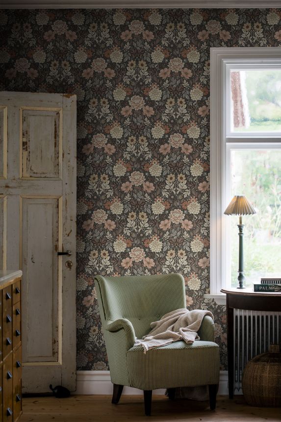Braun-graue Tapete, Blumen, 7689, Icons, Borastapeter