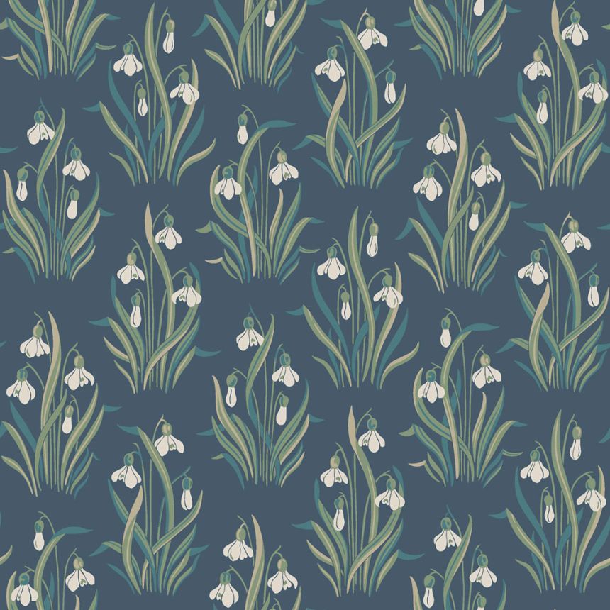 Tapete, blau, Blumen, Schneeglöckchen, 4836, New Heritage, Boråstapeter