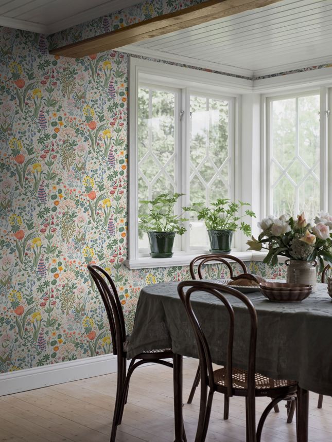 Weiße Tapete, Blumen, 2053, Icons, Borastapeter