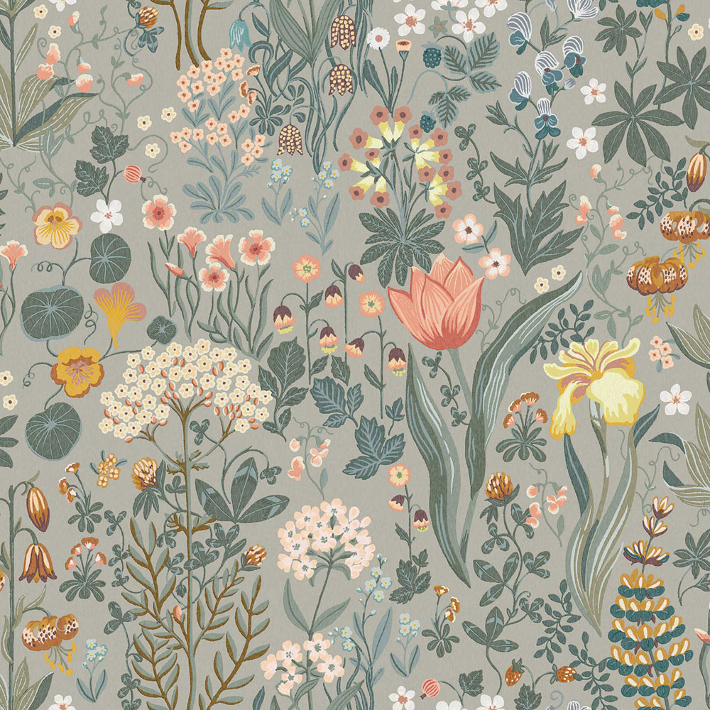Graue Tapete, Blumen, 2054, Icons, Borastapeter