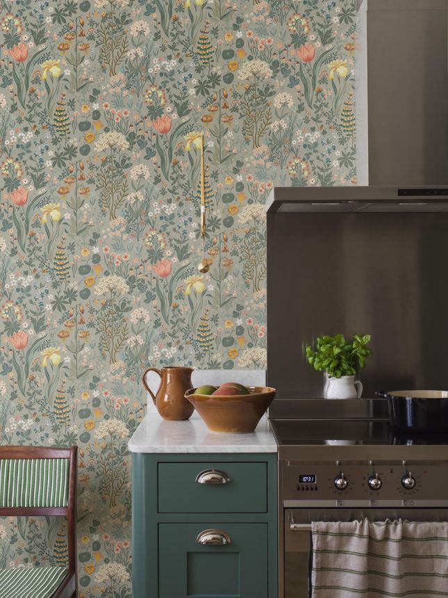 Graue Tapete, Blumen, 2054, Icons, Borastapeter
