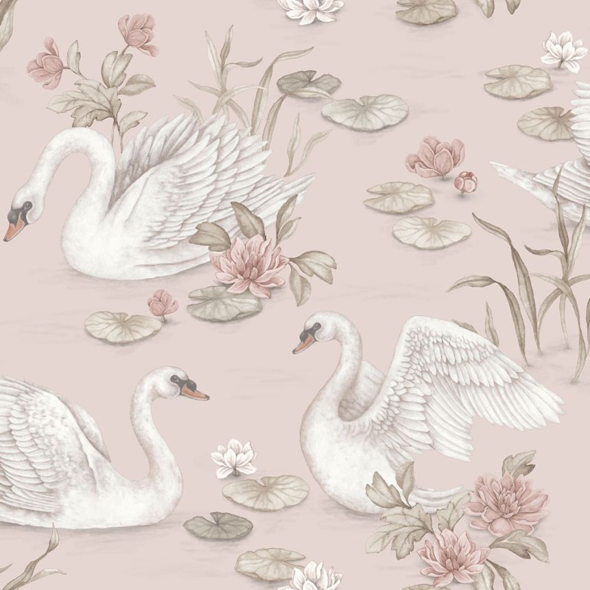Tapete, rosa, Schwäne, 6927, Newbie Wallpaper, Boråstapeter