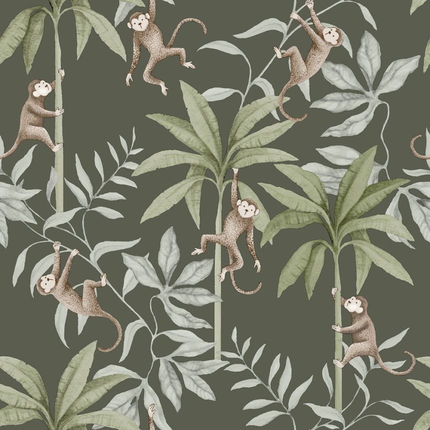 Tapete, braun-blau, Dschungel, Affen, 6935, Newbie Wallpaper, Boråstapeter
