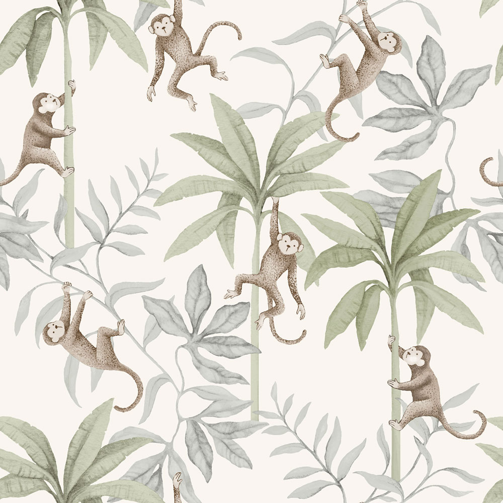 Tapete, weiß, Dschungel, Affen, 6936, Newbie Wallpaper, Boråstapeter