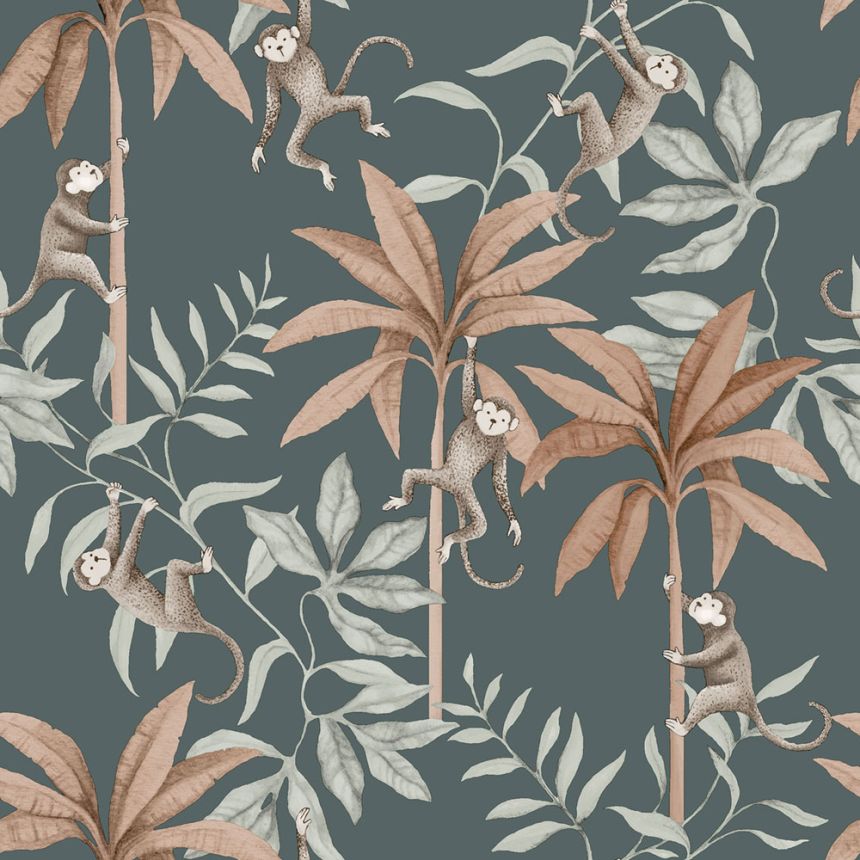 Tapete, blau, Dschungel, Affen, 6937, Newbie Wallpaper, Boråstapeter