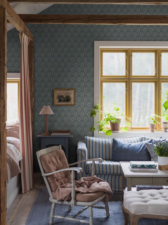 Tapete, blau, Blumen, 5813, Nordic Folk, Borastapeter