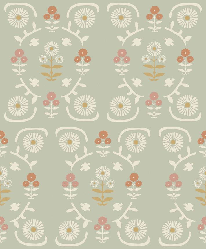Tapete, grün, Blumen, 5820, Nordic Folk, Borastapeter