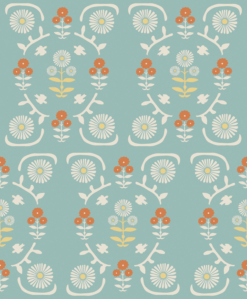 Tapete, blau, Blumen, 5821, Nordic Folk, Borastapeter