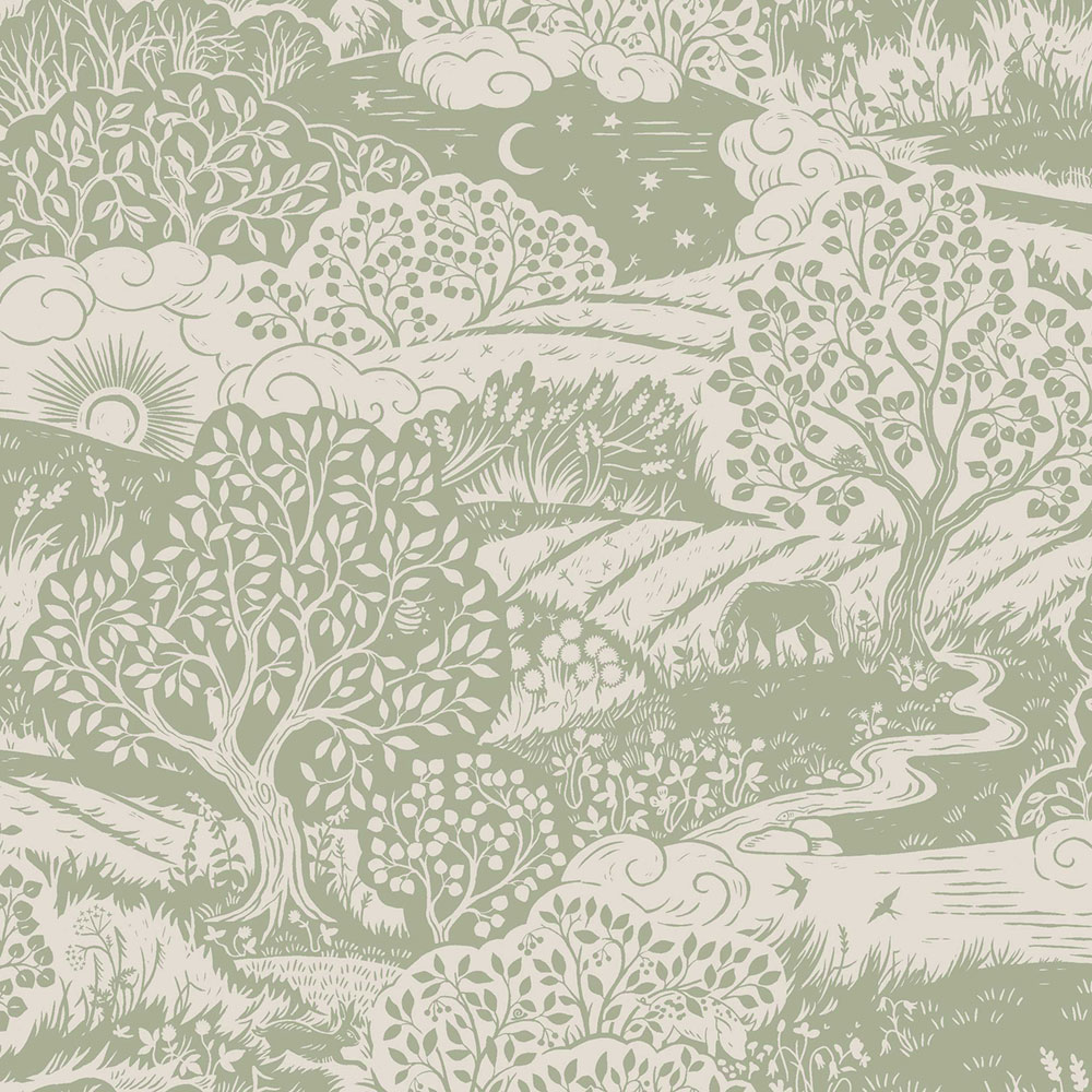 Tapete, grün-beige, Landschaft, 5830, Nordic Folk, Borastapeter