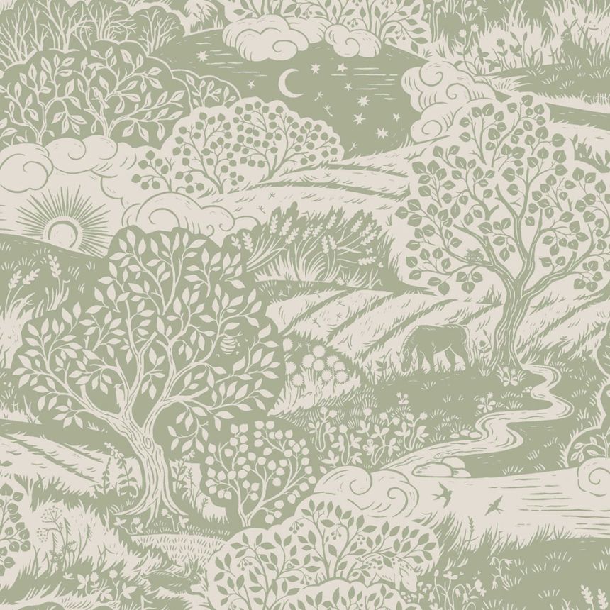Tapete, grün-beige, Landschaft, 5830, Nordic Folk, Borastapeter