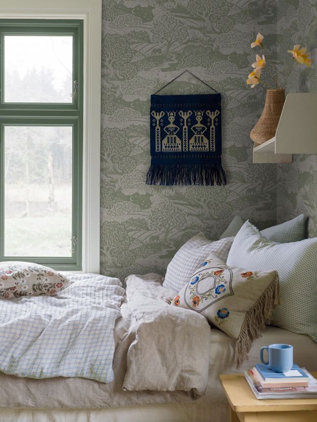 Tapete, grün-beige, Landschaft, 5830, Nordic Folk, Borastapeter