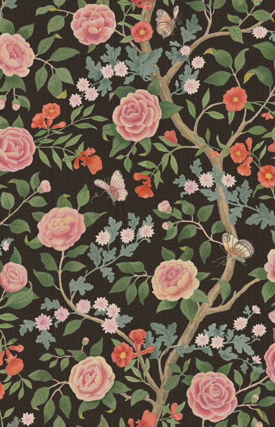 Tapete, schwarz, Blumen, Kamelie, 5730, Orangeri, Boråstapeter