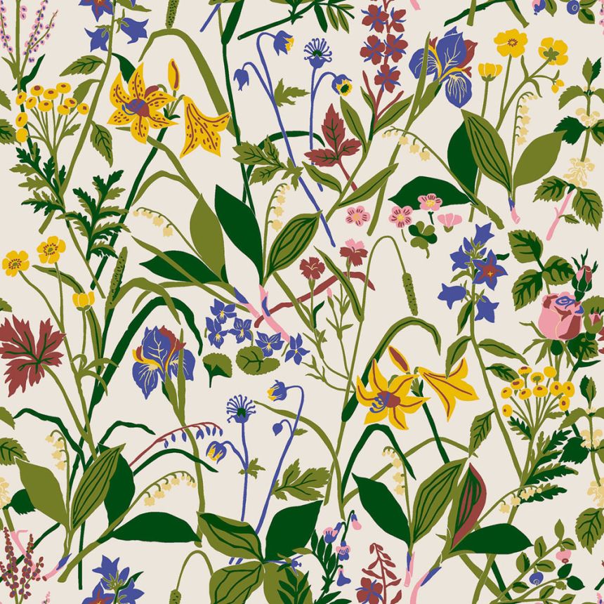 Weiße Tapete, Blumen, 1962, Icons, Borastapeter