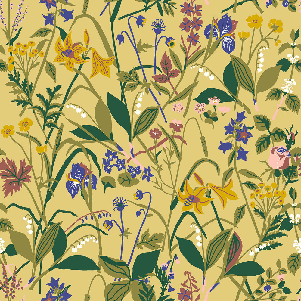 Gelbe Tapete, Blumen, 1963, Icons, Borastapeter