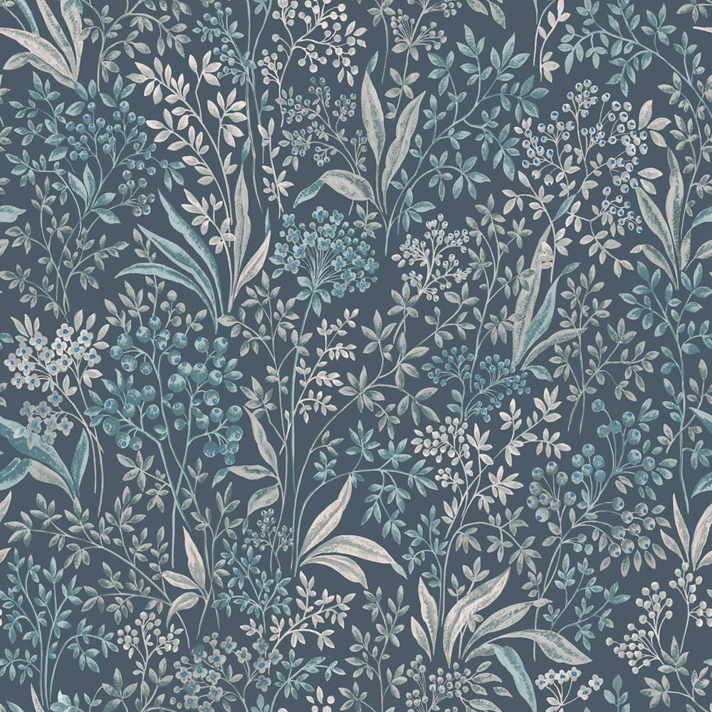 Blaue Tapete, Blumen, Blätter, 2025, Icons, Borastapeter