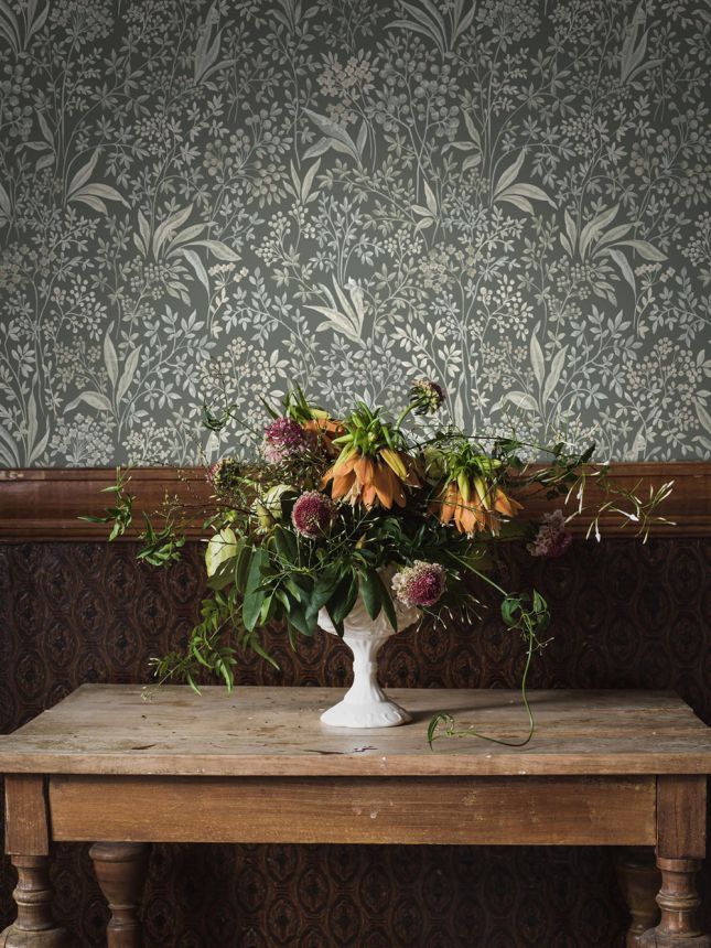 Grüne Tapete, Blumen, Blätter, 7270, Icons, Borastapeter