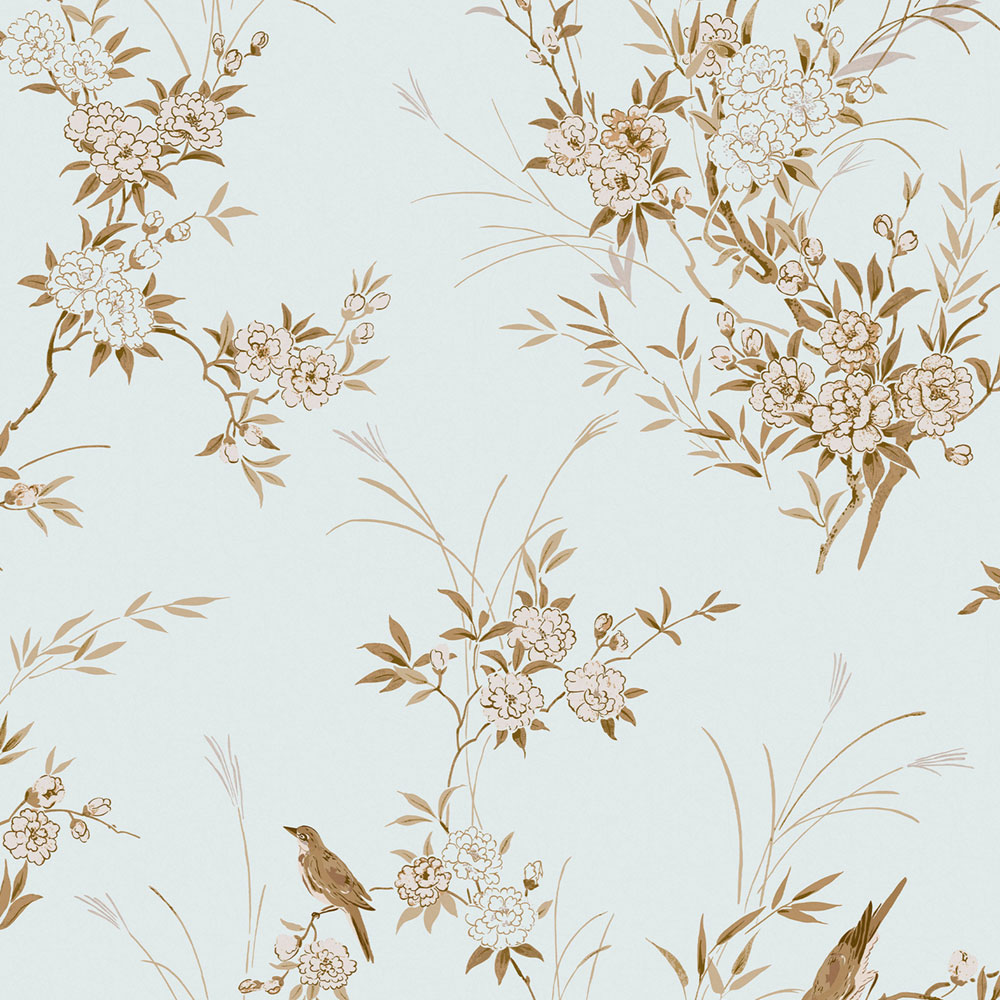 Tapete, blau, Blumen, Vögel, 125121, Shabby Chic by Rachel Ashwell