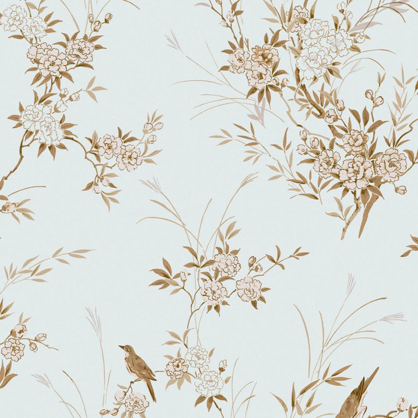 Tapete, blau, Blumen, Vögel, 125121, Shabby Chic by Rachel Ashwell