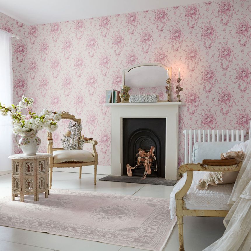 Tapete, rosa, Blumen, 125126, Shabby Chic by Rachel Ashwell