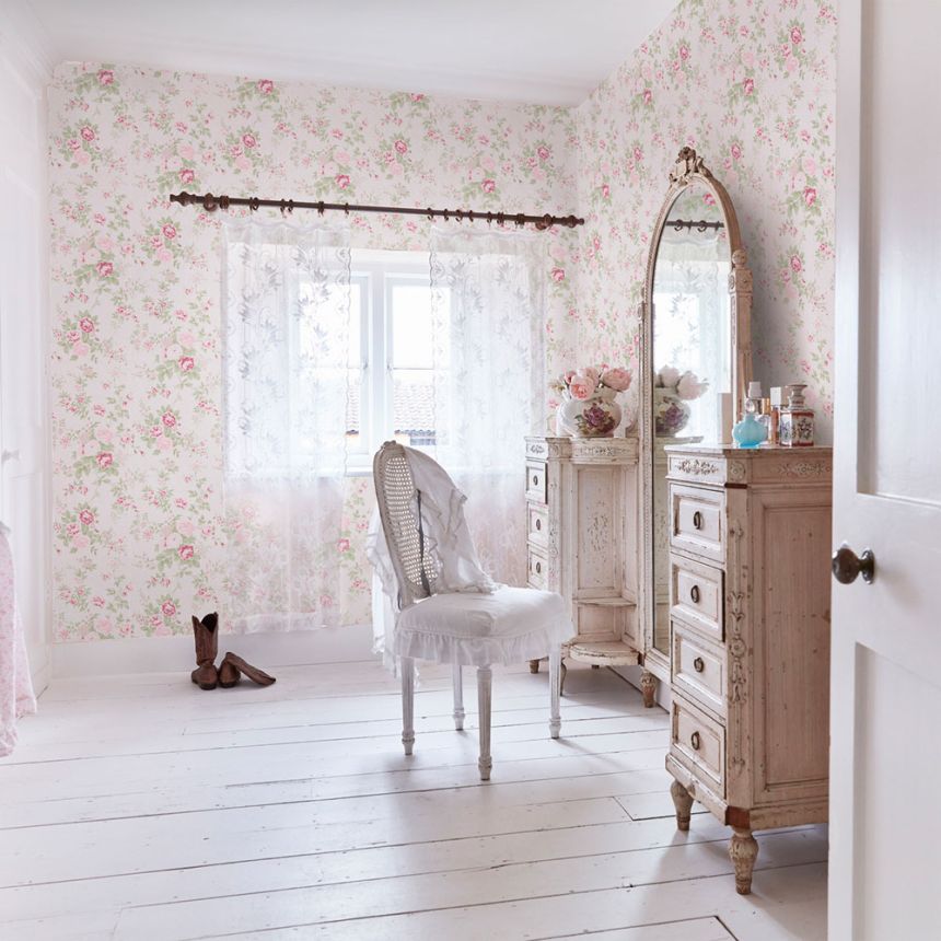 Tapete, creme, Blumen, 125132, Shabby Chic by Rachel Ashwell
