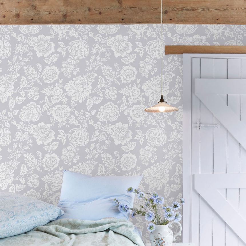 Tapete, grau, Blumen, 125139, Shabby Chic by Rachel Ashwell