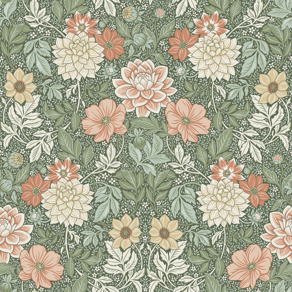 Grüne Tapete, Blumen, 7666, Icons, Borastapeter