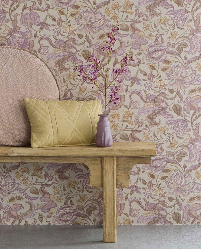 Tapete, braun-lila, Blumen, 350644, Amber, Eijffinger