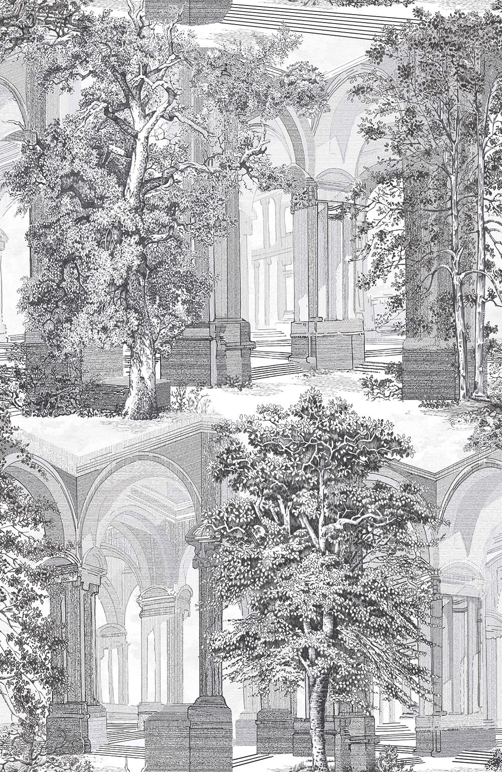 Tapete, grau-schwarz, Bäume, Arkaden, 129092, Arboretum, Graham Brown Premium