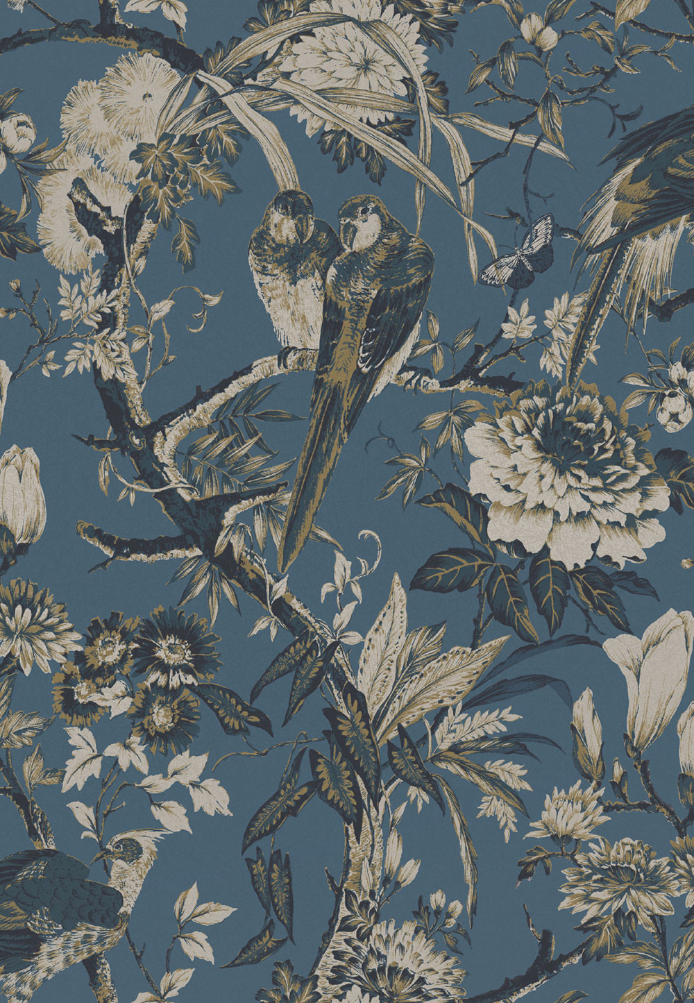 Tapete, blau, Vögel, Blumen, Zweige, 127911, Arboretum, Graham Brown Premium