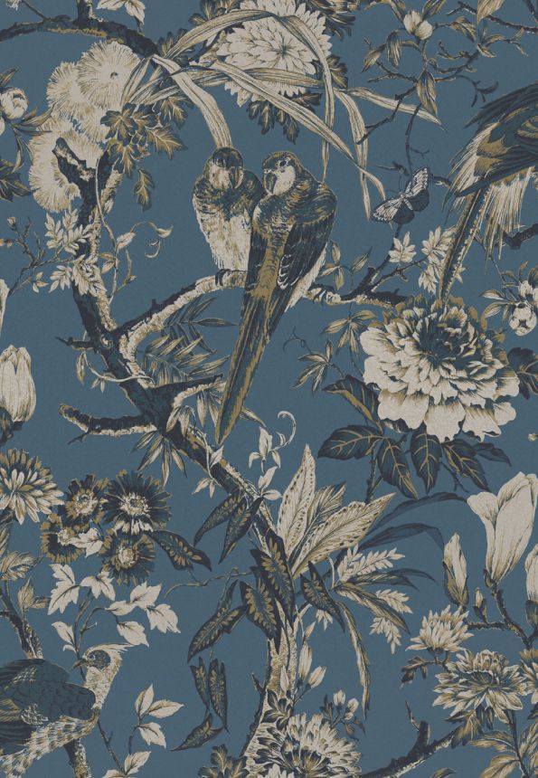 Tapete, blau, Vögel, Blumen, Zweige, 127911, Arboretum, Graham Brown Premium