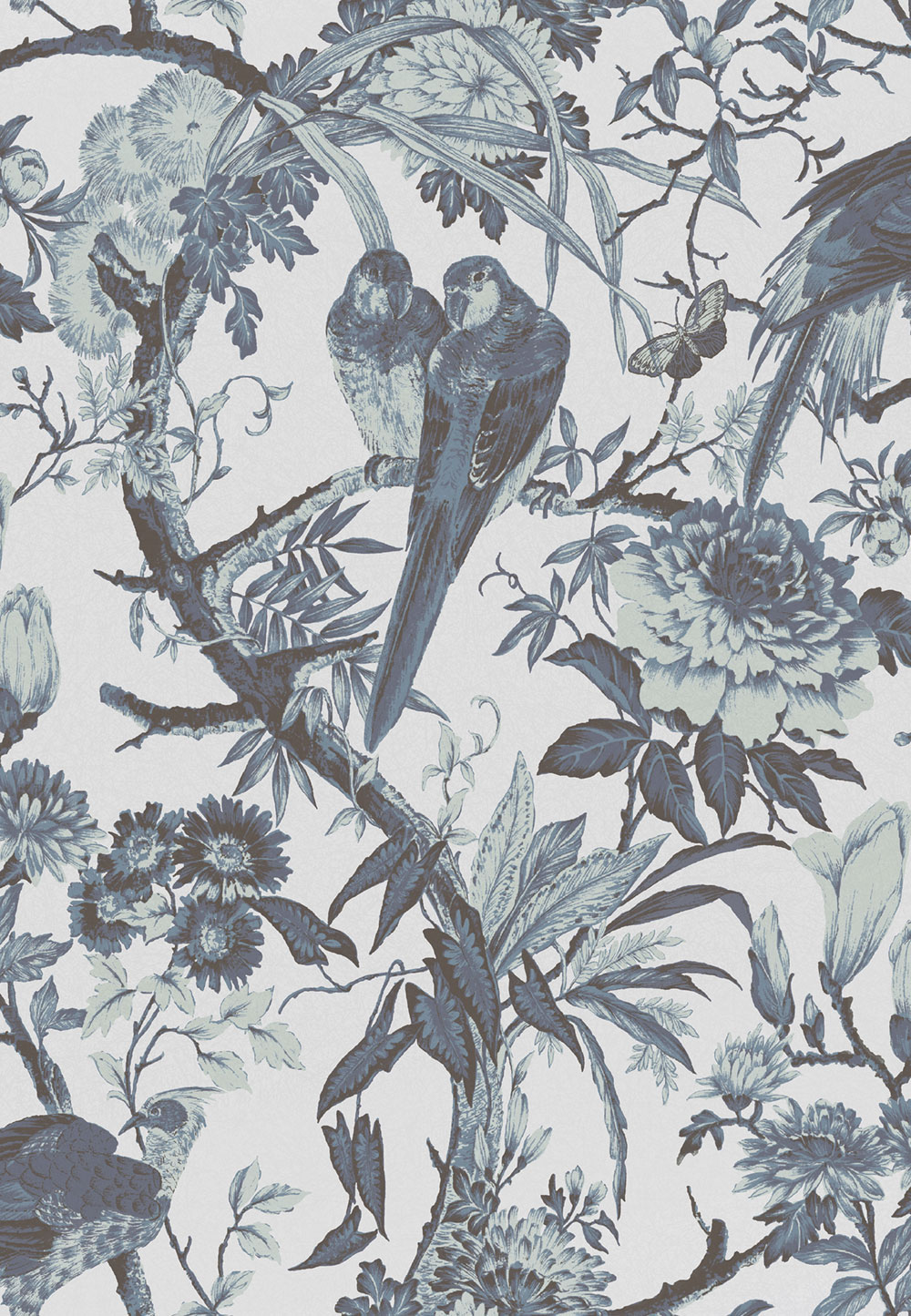 Tapete, blau-silber, Vögel, Blumen, Zweige, 127909, Arboretum, Graham Brown Premium